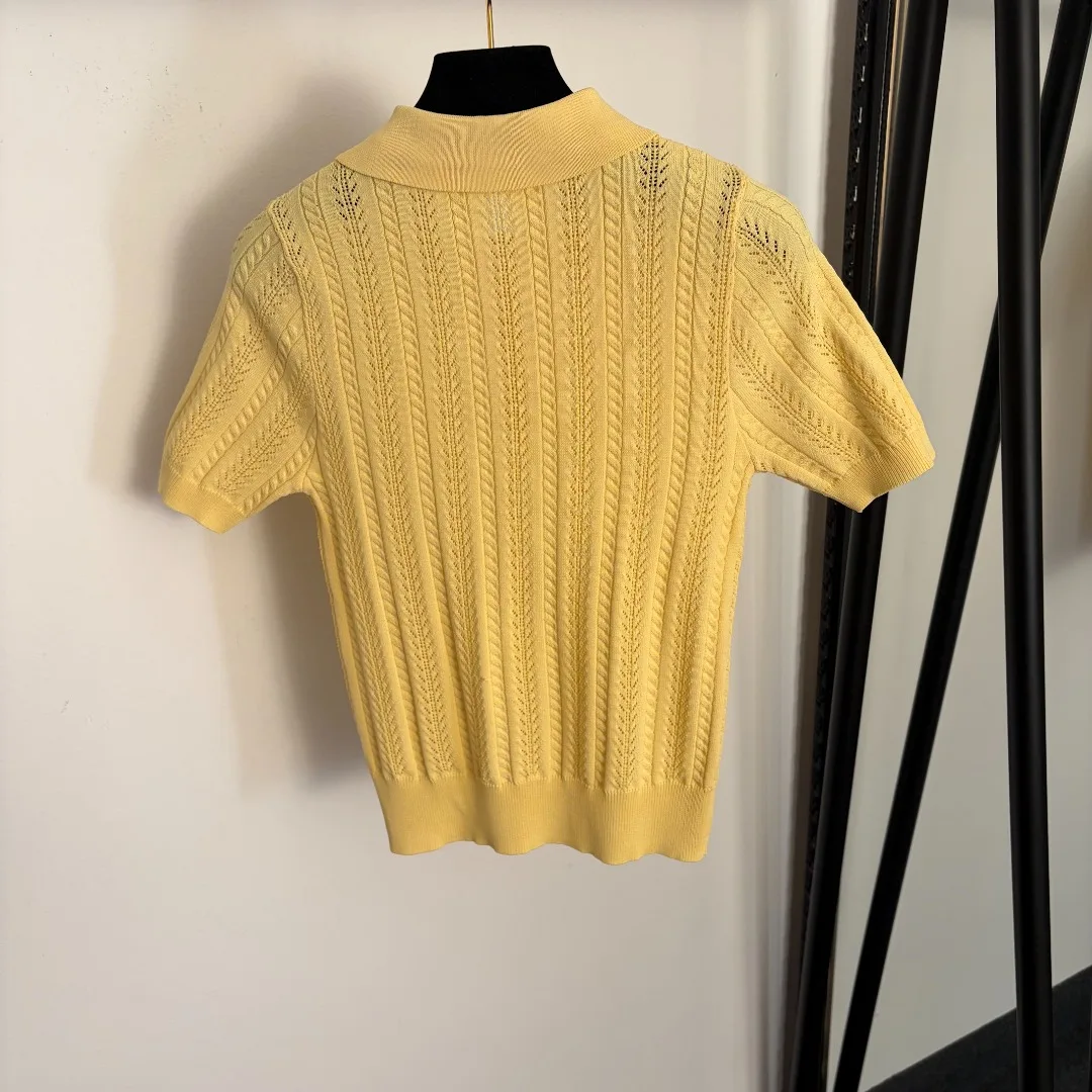 

Spring and Summer New High-end Women's Polo Collar Hollow Short Sleeved Knitted Sweater 12