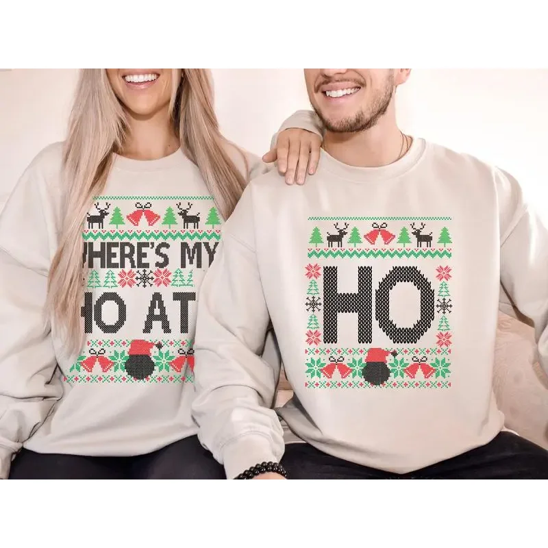 Grappige paren kerstsweater met lange mouwen waar is mijn Ho At & Ho lelijke winter warme kersttruien bijpassende man vrouw