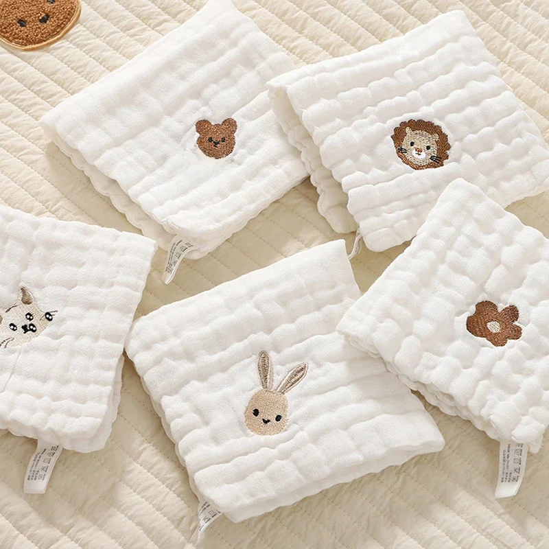 Serviette de salive pour bébé, gant de toilette doux pour tout-petits, 6 couches de coton brodé, lingettes pour le visage, bavoir pour nouveau-né, mouchoir pour enfants