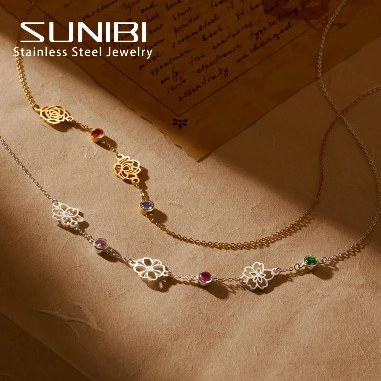 Custom Birthstone Month Flower Necklace Stainless Steel Daisy Rose Pendant Personalized Necklace for Women Jewelry DropshiPing