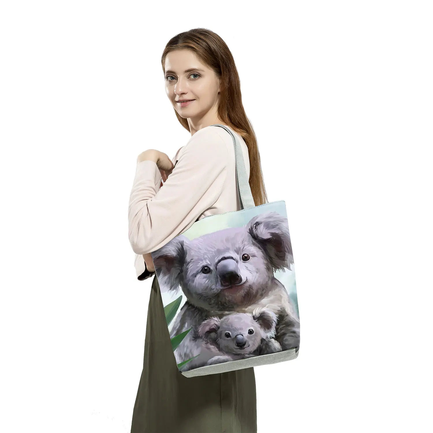 Bonito animal bolsas para as mulheres kawaii coala coelho elefante panda impressão tote casual portátil de alta capacidade ombro sacola de compras