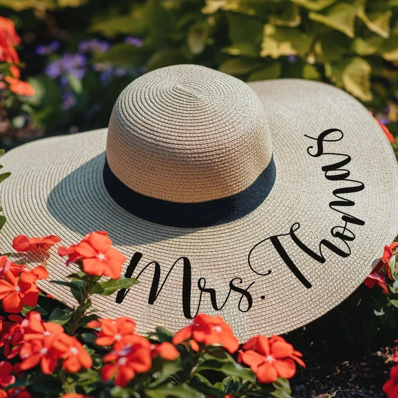 Personalized Honeymoon Floppy Sun Hat Bride Tribe Bridesmaid Customized Beach Hats Personalized Hats Bridal Monogrammed Hat