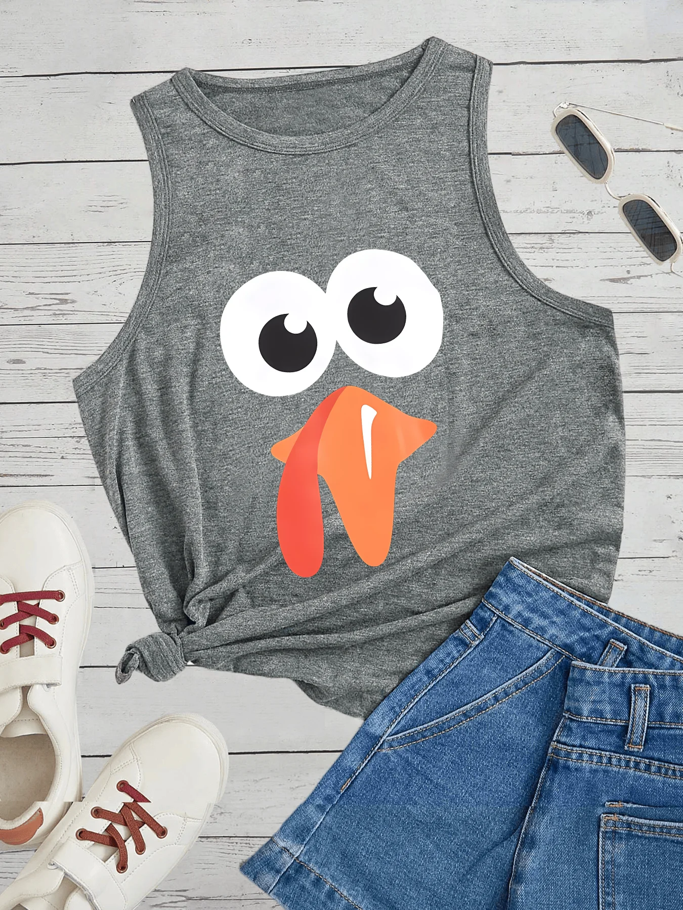 Animal Cute Toucan  Eye Peace Safety Women's Tank Top Loose O Neck Sleeveless Casual Tank Top Women's Clothing