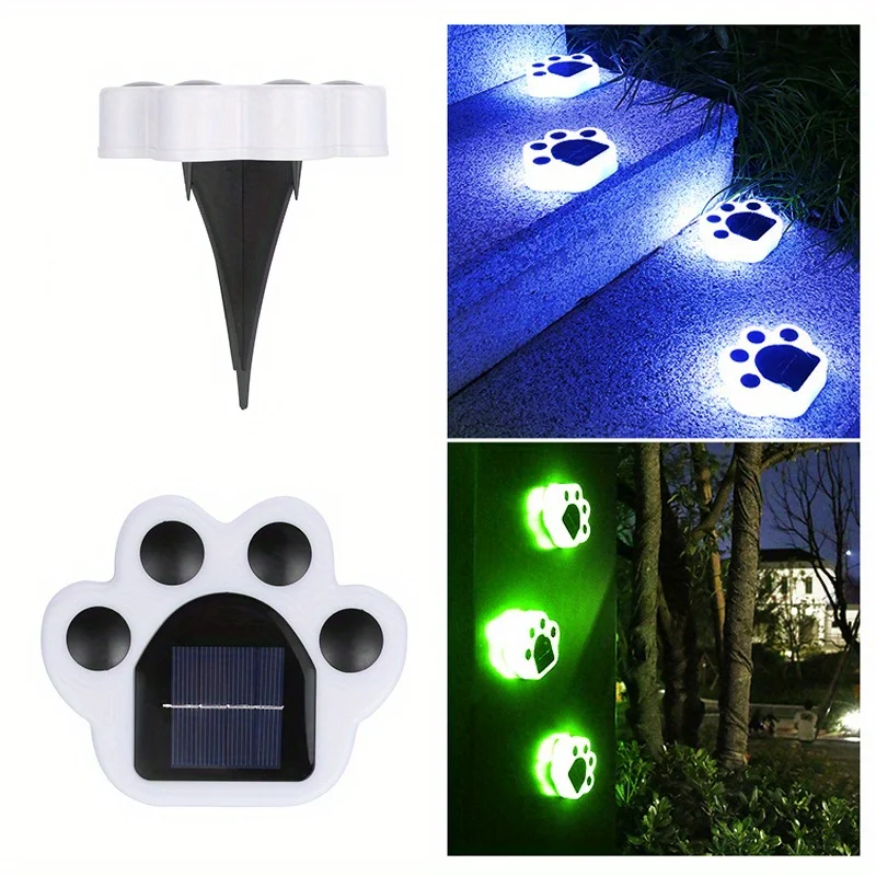 4pcs Solar LED Light Bear Paw Lamp Outdoor Waterproof Path Lights For Garden Decoration Landscape Atmosphere Buried Lights