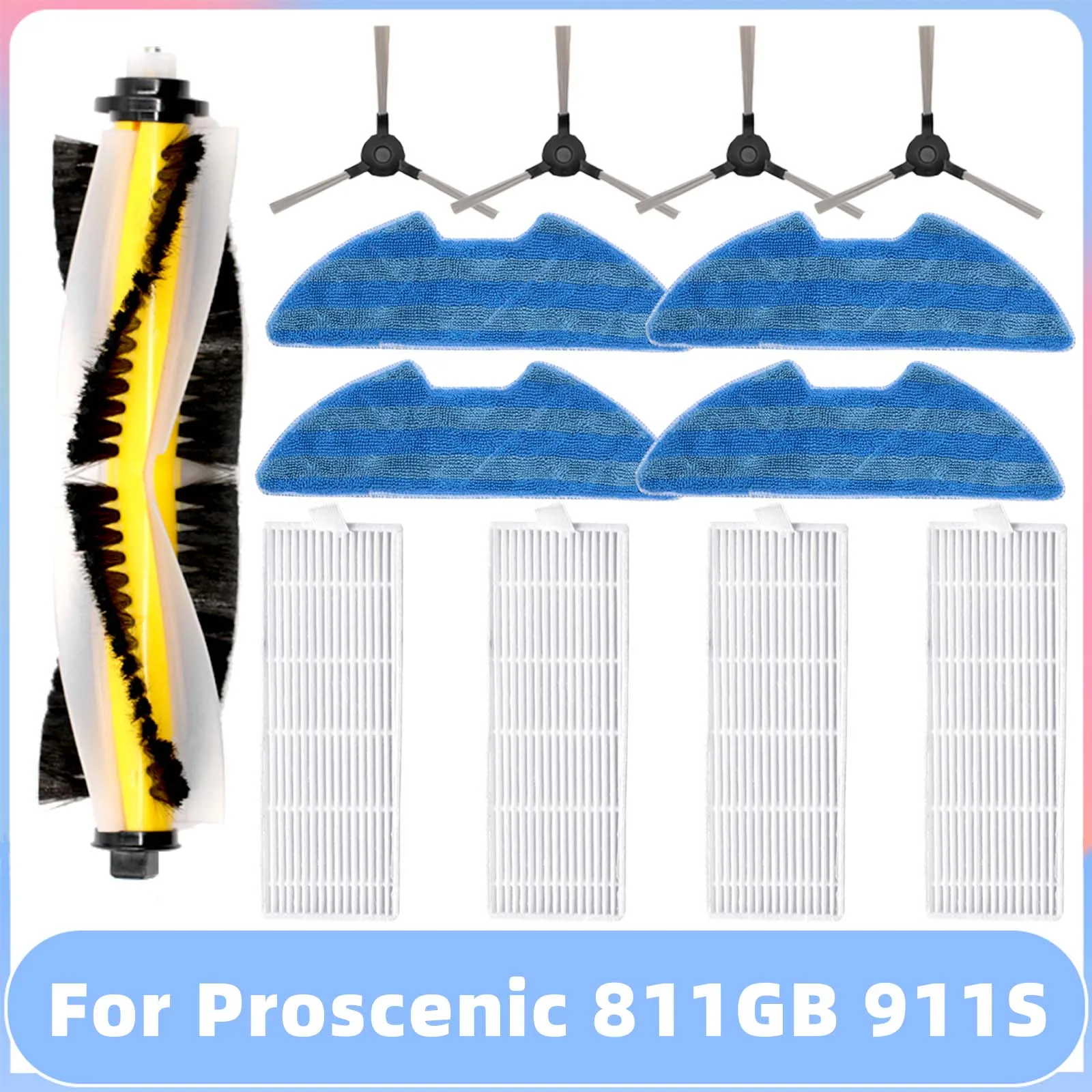 

Compatible for Proscenic 811GB 911S Main Side Brush Hepa Filter Mop Cloths Rag Replacement Accessory Kit Attachment Spare Part