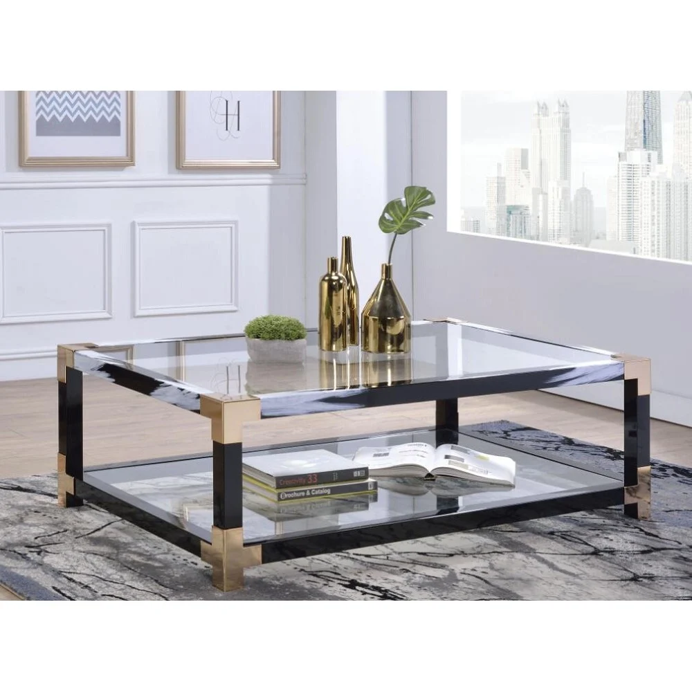 [Flash Sale]Lafty High-Grade Coffee Table Center Table Side Table in White Brushed & Clear Glass[US-W]