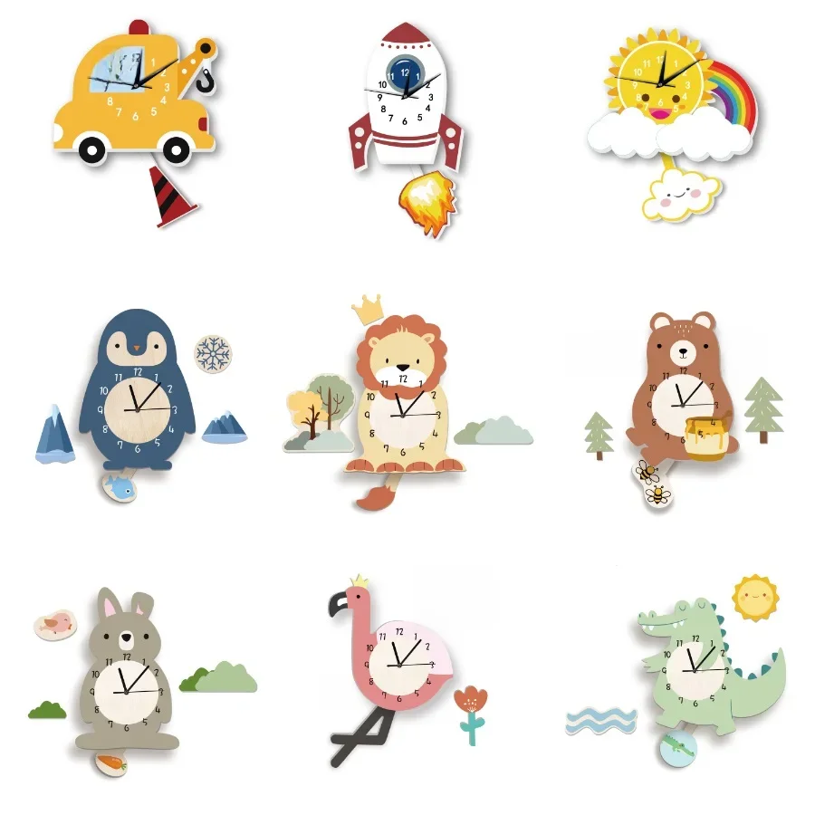 Animaux mignons pendule horloge murale fusée solaire dinosaure flamant Lion affichage bricolage décor pour la maison et le bureau ours lapin amant cadeau