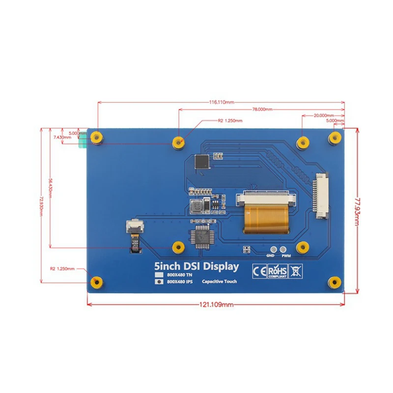 DSI Display Raspberry Pi 5 Inch MIPI 800X480 TFT IPS Capacitive Touch Screen 5" LCD Monitor Support Raspbian/Ubuntu/Kali/Win10