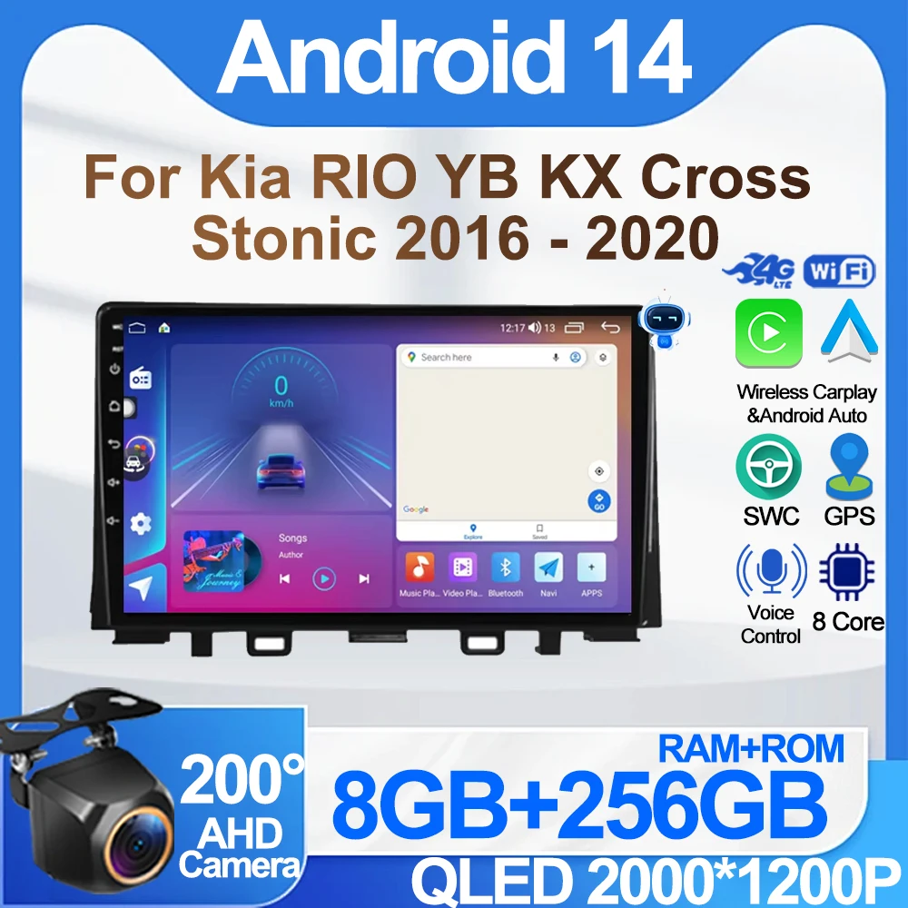 

Android 14 For Kia RIO YB KX Cross Stonic 2016 - 2020 Car Radio Player Intelligent System Mirror Link Rear Camera GPS Navigation