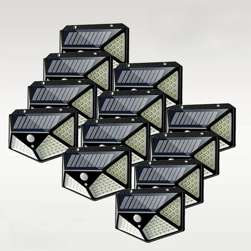 Newest Outdoor Solar Lights 100LED 3 Modes Solar Wall Lamp with Motion Sensor Absorb Sunlight Street Light for Garden Pool Decor