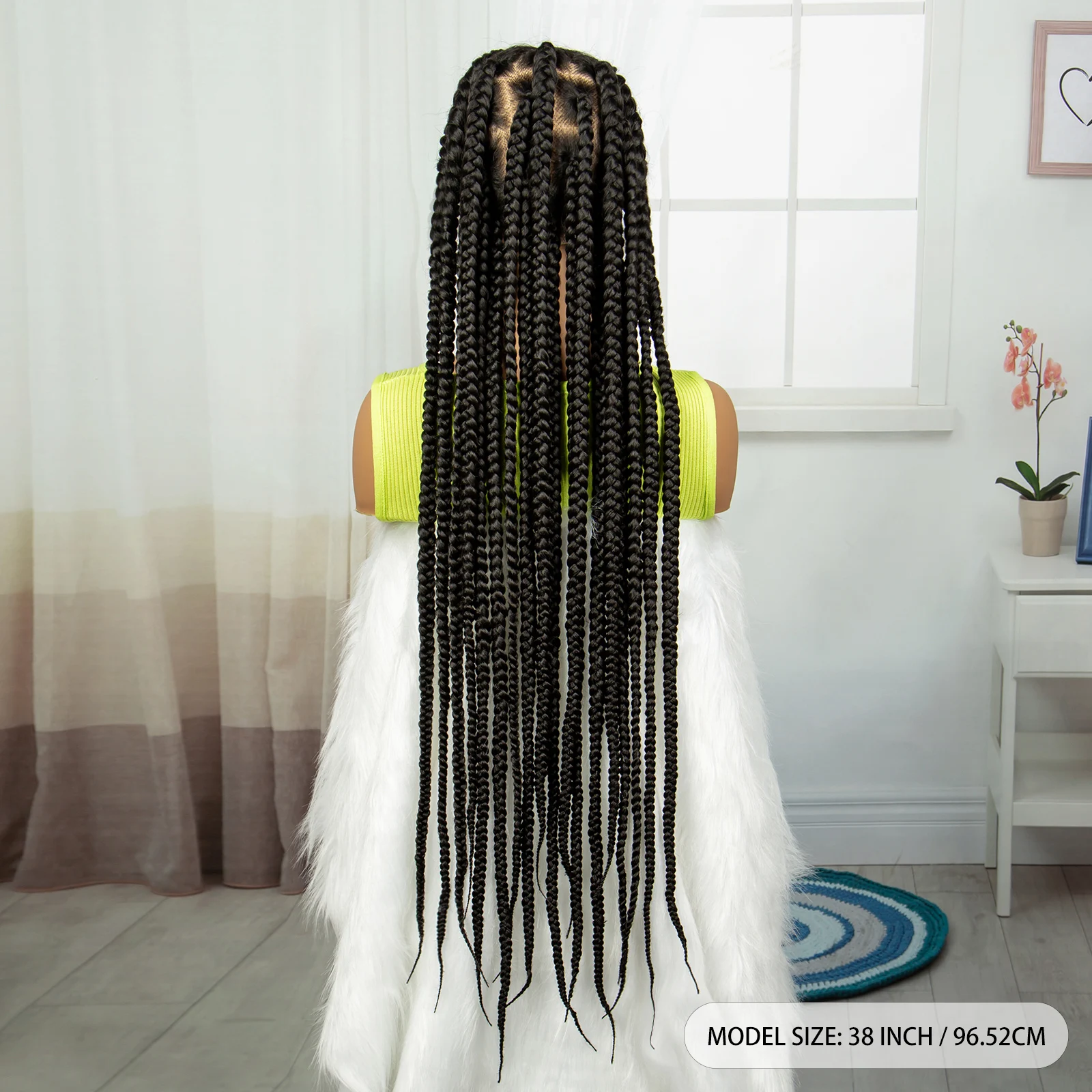 Peluca trenzada de encaje sintético de 38 pulgadas, trenzas Cornrow, peluca con malla frontal para mujeres negras, peluca de encaje trenzado en caja sin nudos con pelo de bebé