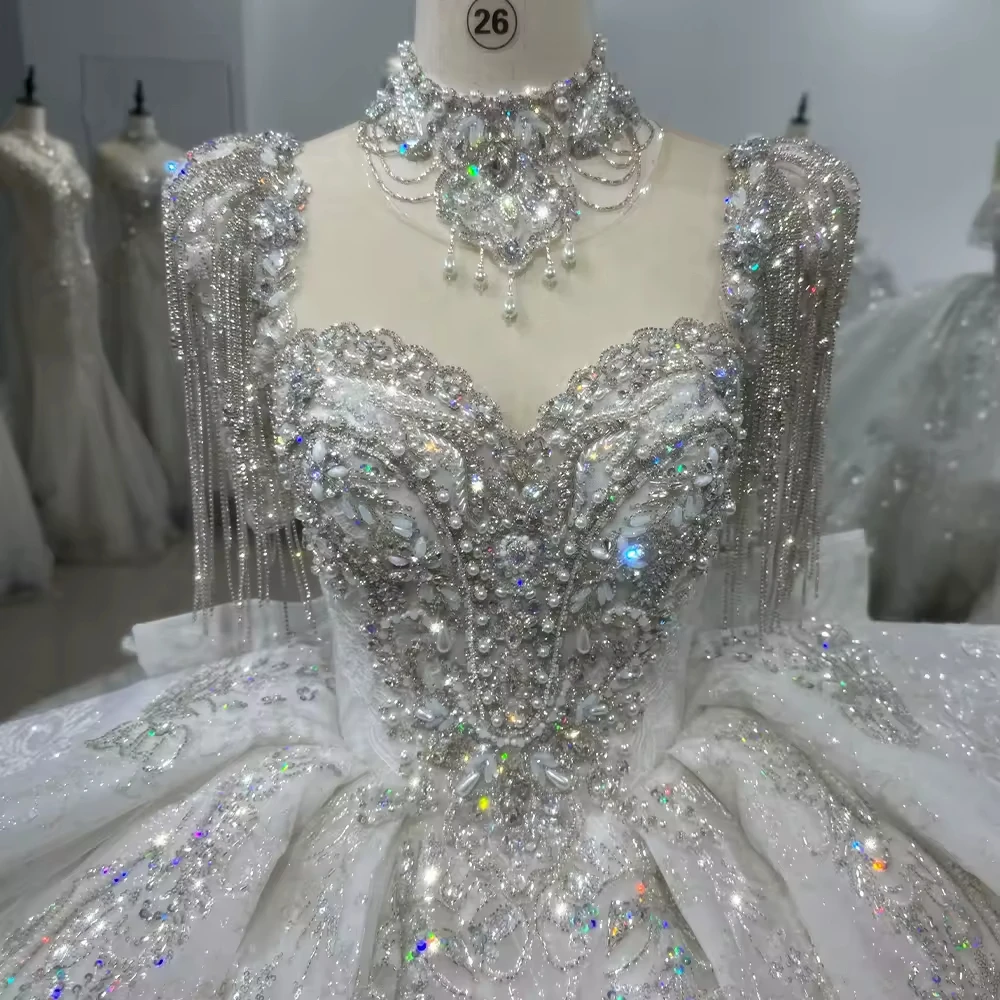 

Bridal Dresses Short Sleeve O neck Wedding Dress Lace Up Back Ball Gown Bow Tassel Beading Crystal Embroidery Bridal Dress