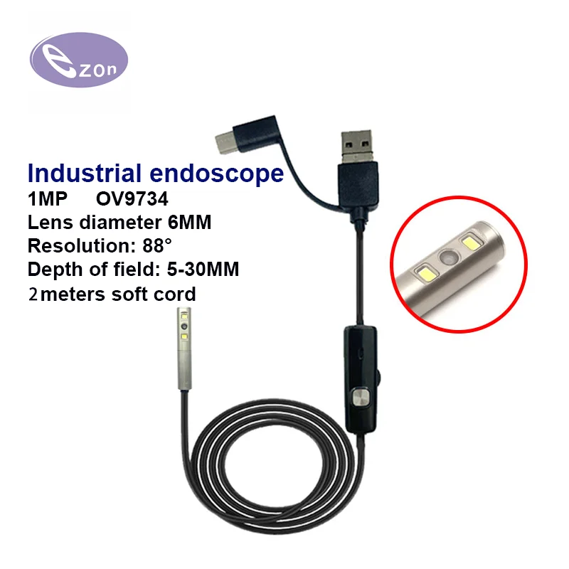 1MP Diameter 6mm USB FOV88° Side View Endoscope IP67 Waterproof 3-in-1 Cable EZ-EN60SV-RT