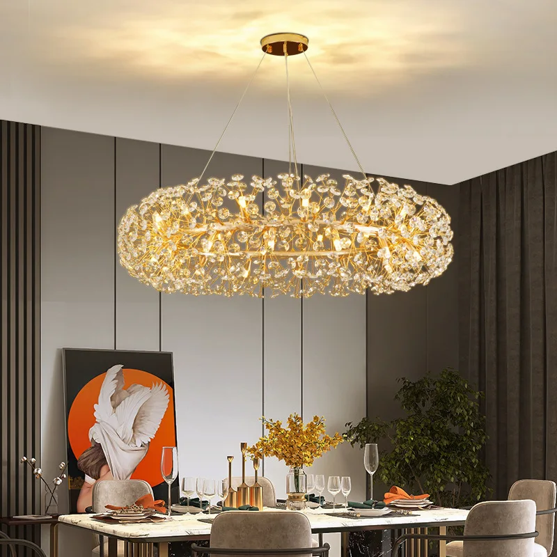 

Nordic Modern Minimalist Atmosphere Dandelion Living Room Chandelier Bedroom Light Luxury K9 Crystal Star Restaurant Hanging Lam