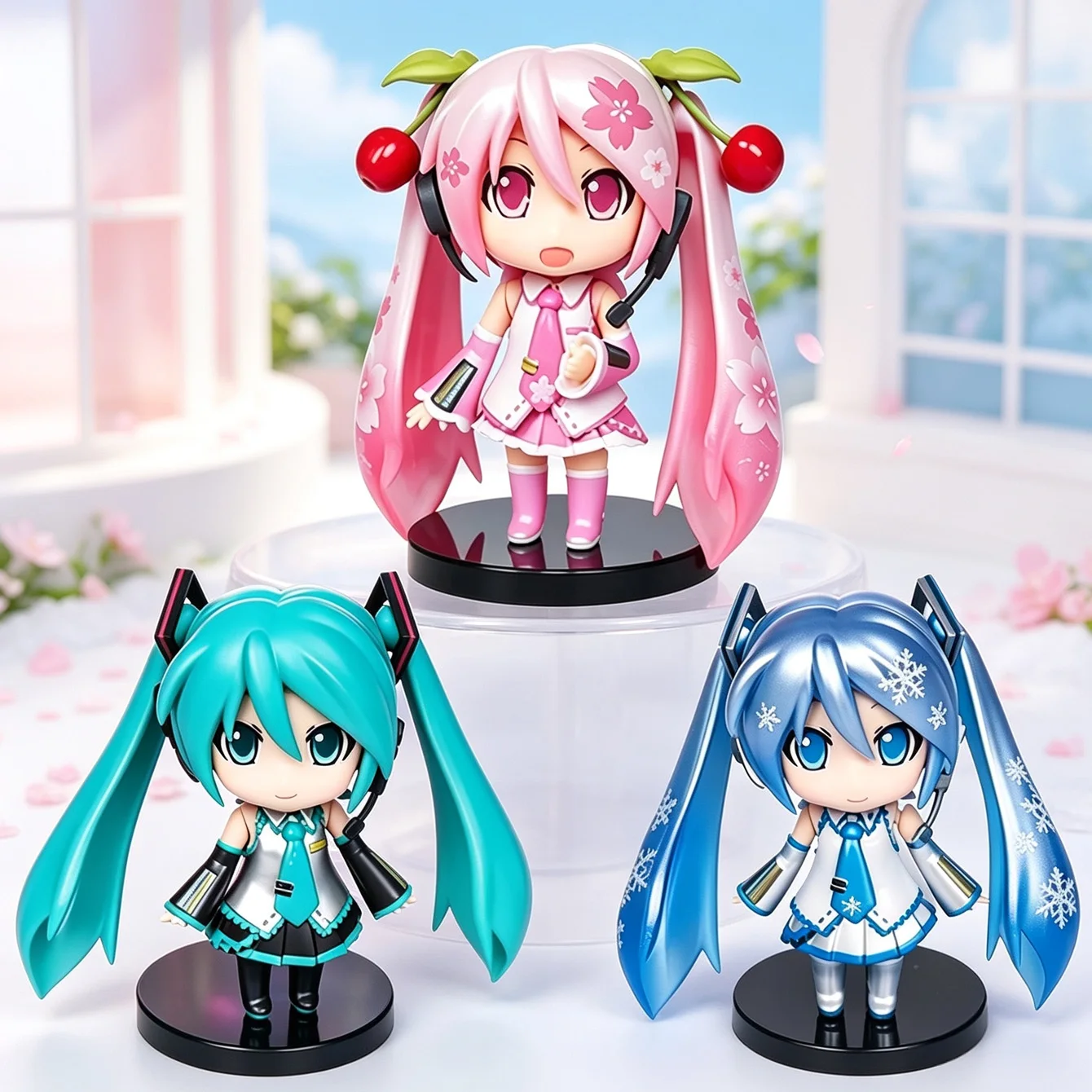 Hatsune Miku 3-Piece Nendoroid Style Figure Set Classic Miku, Sakura Miku, Snow Miku Anime Decor & Fan Gift Desktop Ornament