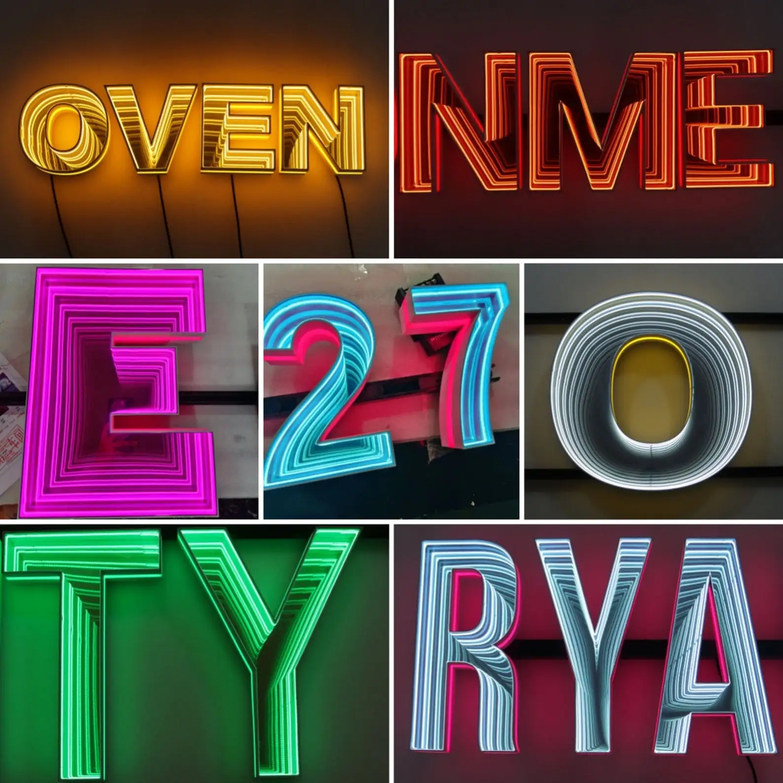 Customized Multi Layer Infinity Neon Mirror Led Acrylic Abyss Mirror Mini Letters Infinite Neon Sign