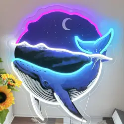 Blue Whale Ocean LED Neon Sign Wall Art Decor Bedroom Nursery Cute Animal Sign Birthday Gift for Children