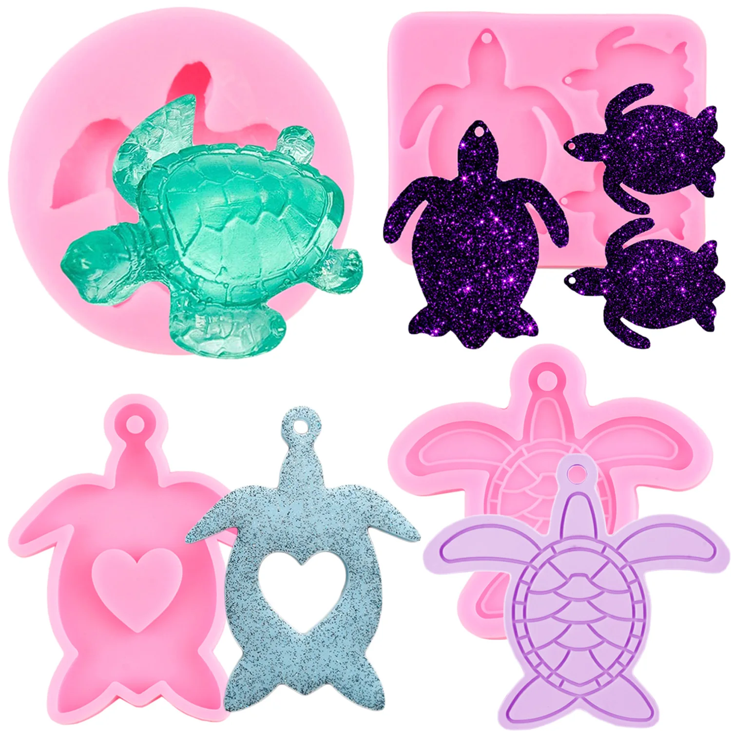 Sea Turtle Keychain Silicone Resin Mold Tortoise Epoxy Resin Casting Molds DIY Crafts Making Mould Jewelry Pendant Moulds