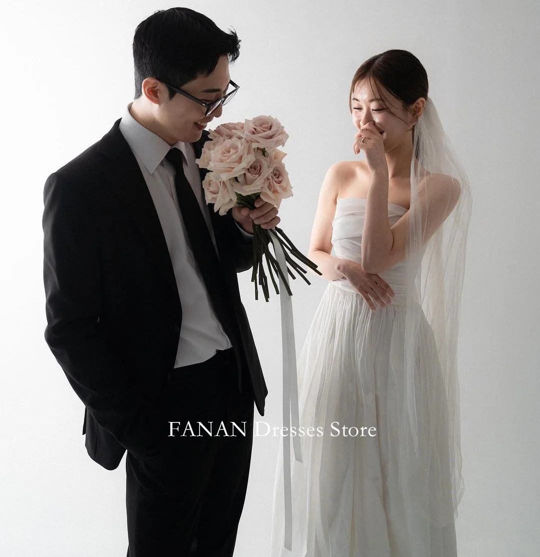 

FANAN Korea Strapless Ivory Wedding Dresses 웨딩드레스 Ruched Custom Made Silk Taffeta Sleeveless Corset Bride Gowns Plus Size