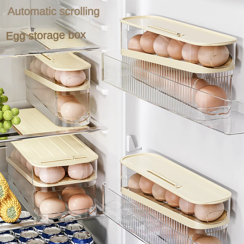 Refrigerator Egg Storage Box Automatic Scrolling Egg Rack Kitchen Egg Organizer Dedicated Egg Carton Rolli Egg Dispenser