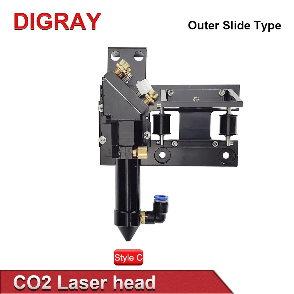 DIGRAY CO2 Outer Rail Laser Head With Slider Motor Seat Air Assist Nozzle for Dia.20mm FL 50.8/63.5/101.6mm Lens D25mm Mirror .