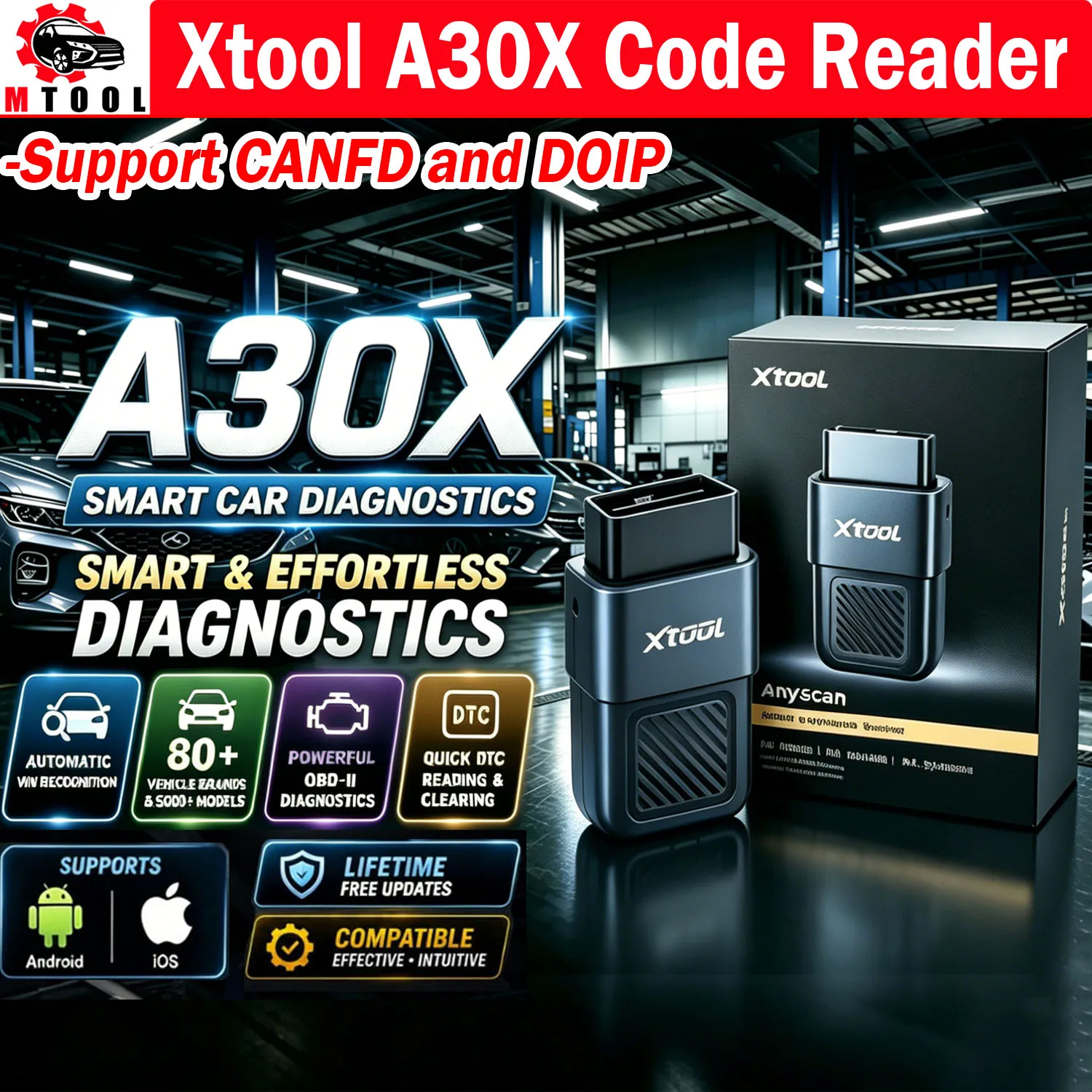 XTOOL Anyscan A30X Multi-Languages Car Diagnostic Scanner Bi-directional Tool OBD Bluetooth DTC Code Auto VIN Free Update PK A30