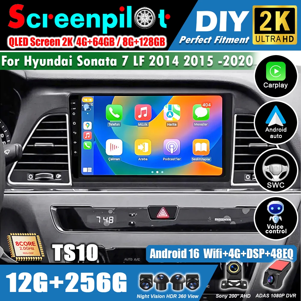 Android 16 para Hyundai Sonata 7 LF 2014 2015 2016 2017-2020 LHD Reproductor Multimedia de Video para Auto Radio GPS Navegación Estéreo