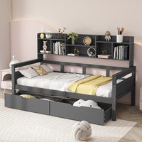 Comanlai 90x200cm Sofa Bed, Drawers and Shelves, Slatted Frame,Youth Bed, Single Bed, Solid Wood Bed, Gray