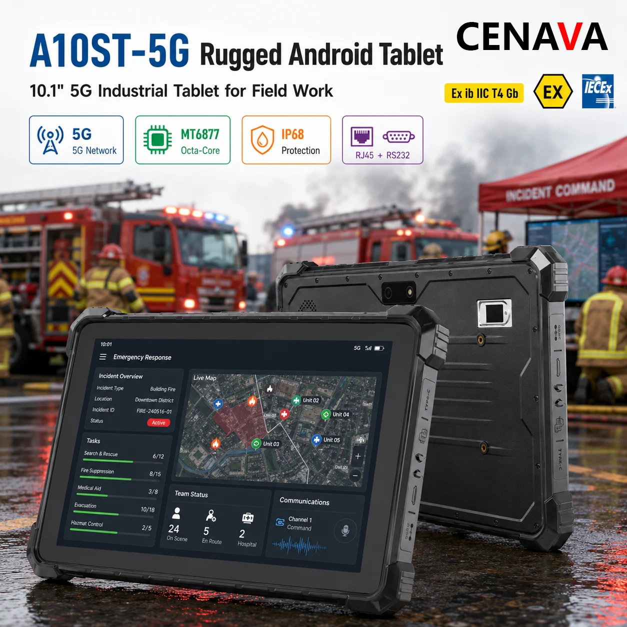 CENAVA A10ST-5G 10.1 Inch Rugged Android 12 Tablet 5G IP68 10000mAh  RJ45 RS232 NFC GPS Explosion-Proof Industrial Tablet