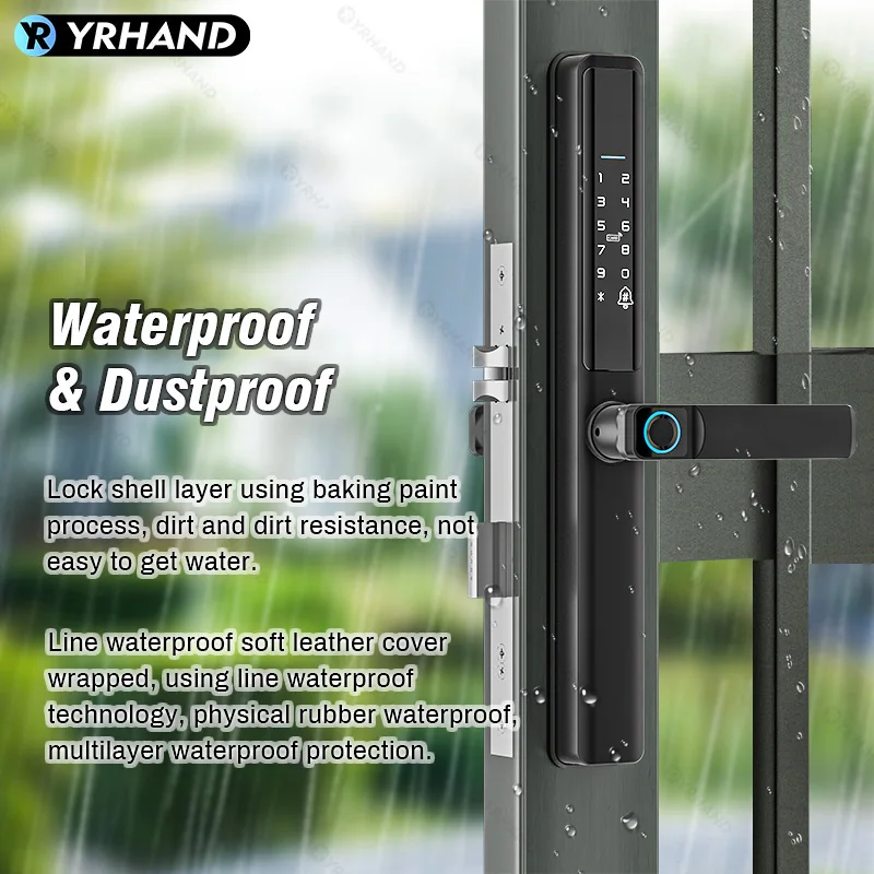 YRHAND Tuya Wifi Fechadura Deslizante IP66 waterpoof chapas inteligentes Fechadura de porta de alumínio inteligente para casa