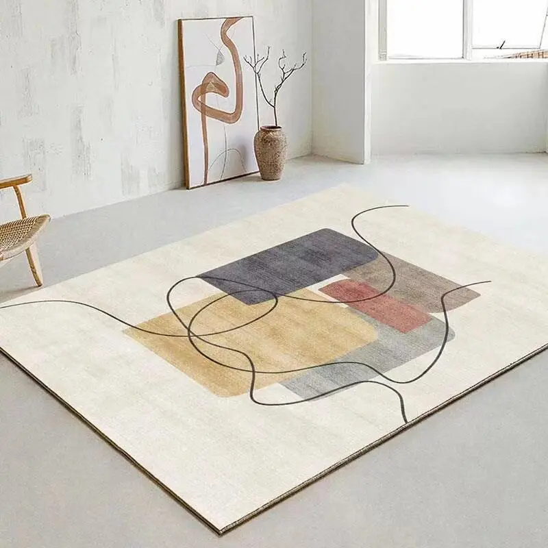 Modern Wabi Sabi Art Rug Soft Dove Velvet Geometric Floor Mat Washable Bedside Carpet for Living Room Home Decoration