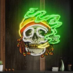 Weed Skull Smoke Jamaican Artwork Neon Sign Home Decor Sign Gift for Him