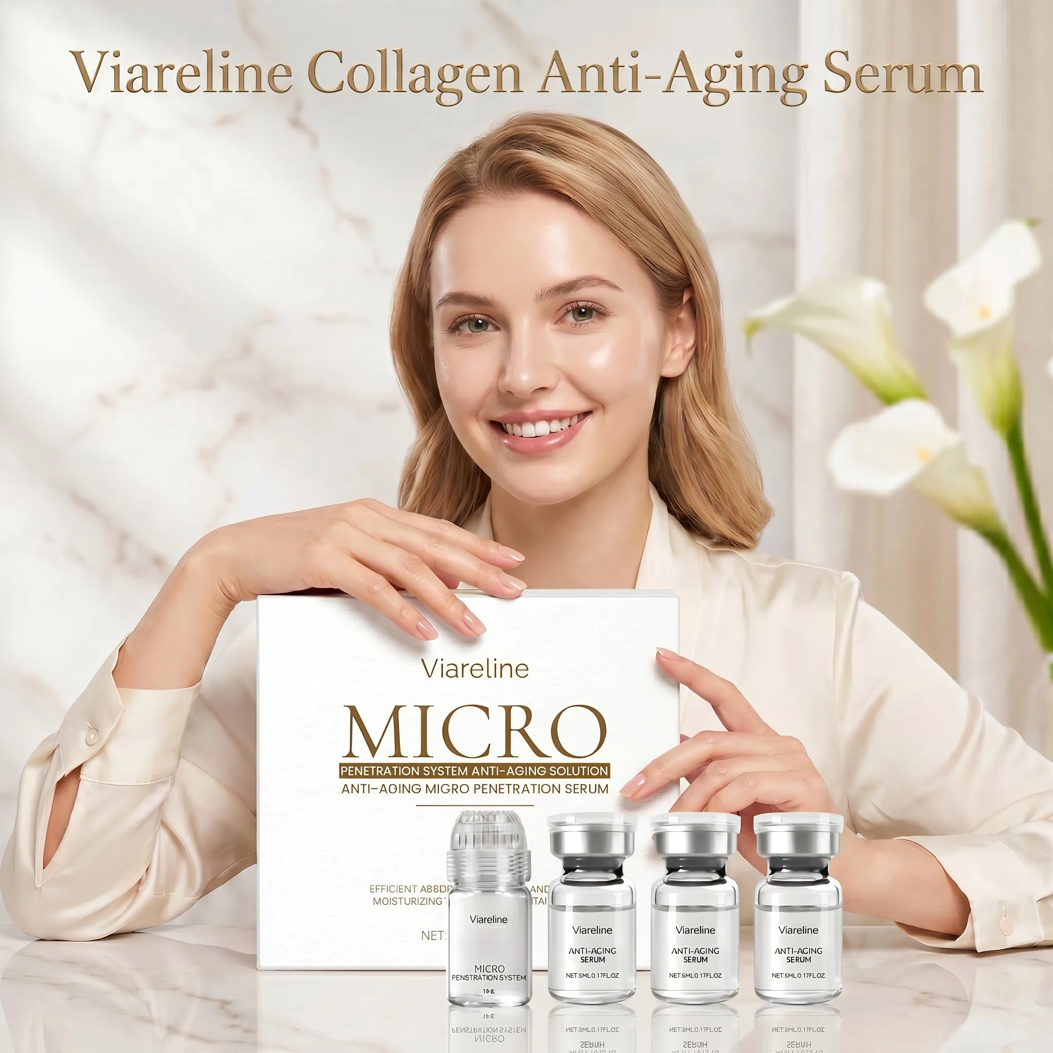 

Viareline Collagen Anti-Aging Serum Deeply Moisturizing Nourishing Anti-Wrinkle Cleans Pores Brings Smooth Skin Skin Care Set