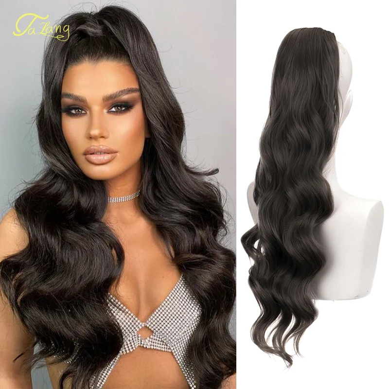 TALANG synthesis Ponytail  Drawstring Clip In Long Wavy Hair Extension Brazilian Remy Hair Body Wave Drawstring Ponytail Hair Ex