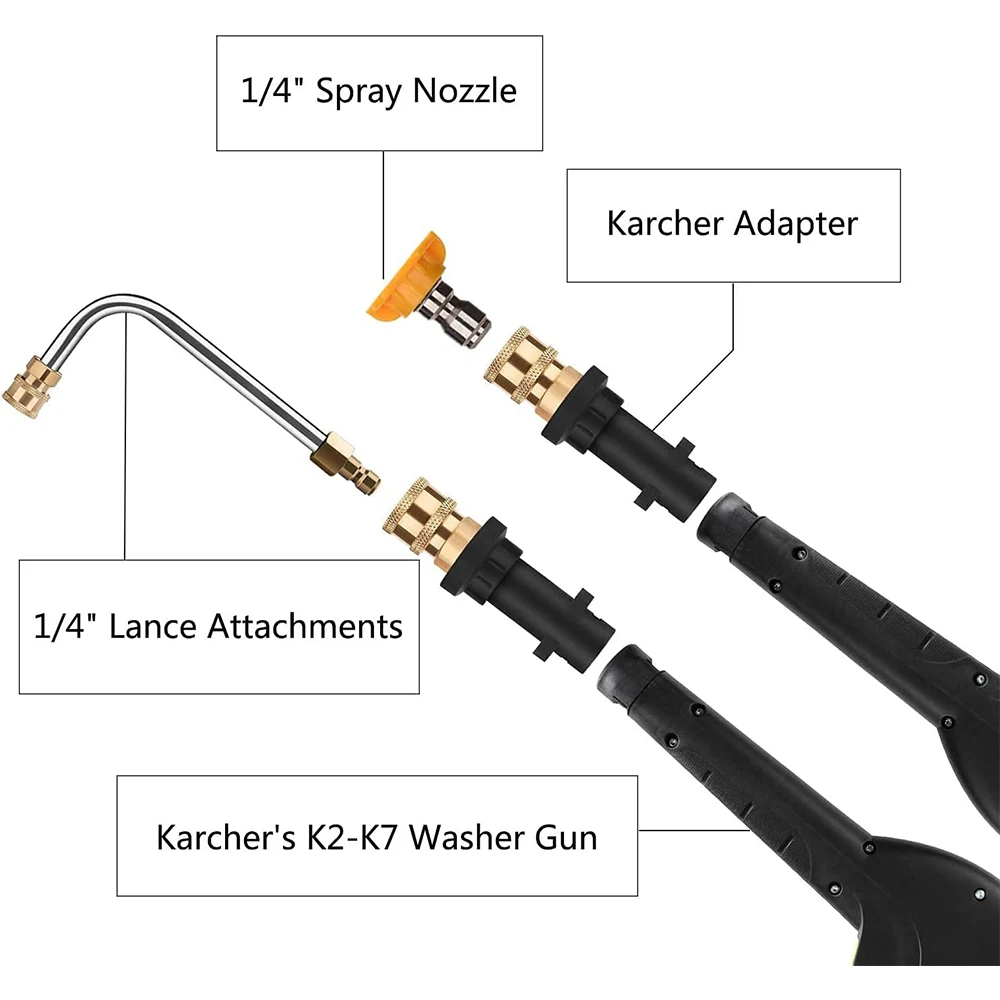 Alta Pressão Car Wash Água Gun Conector, Quick-Connect Washer Adaptador, Karcher K2-K7 Limpeza Acessórios Máquina, 1/4