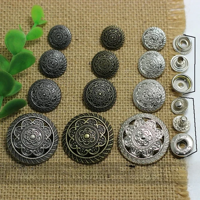 50 zestawów/partia wzór vintage okrągły skóra craft zatrzask metalowy przycisk — zdjęcie 2