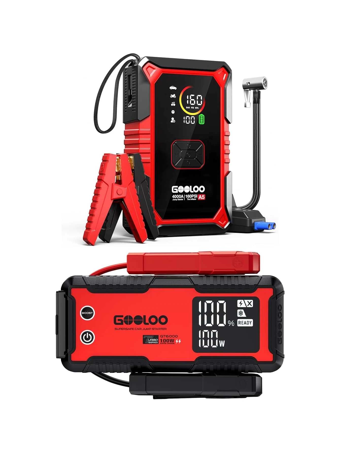 GOOLOO A5 Jump Starter with Air Compressor & 6000A Jump Starter GT6000 Car Starter with 100W Bi-Directional Fast Charge