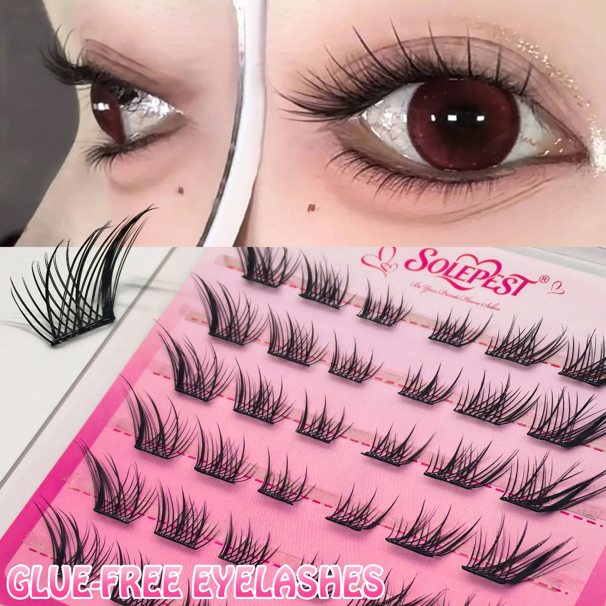 6-reihige kleberfreie künstliche Wimpern, segmentierte Wimpernverlängerungen, natürlich und leicht, passend für alle Make-up-Looks.