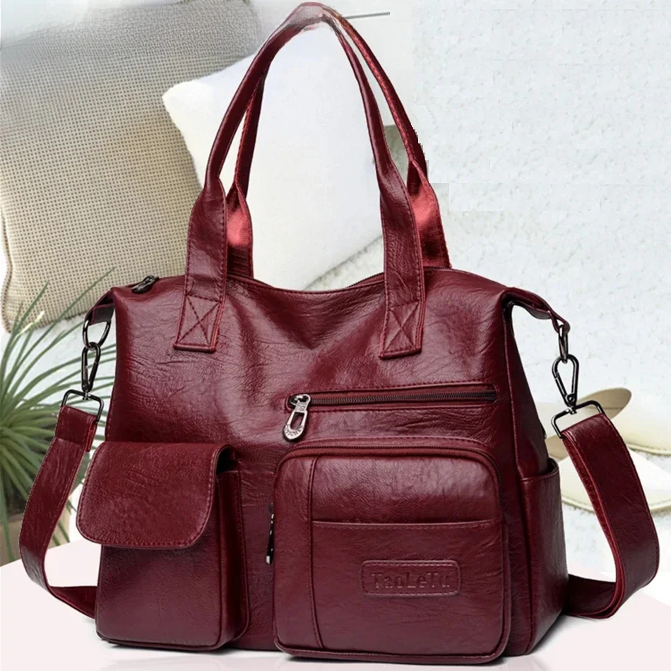 Styl Vintage torba na ramię dla kobiet PU skóra luksusowe duże dorywczo torebka na ramię kobiety modny prosty Messenger Crossbody duży Sac — zdjęcie 2