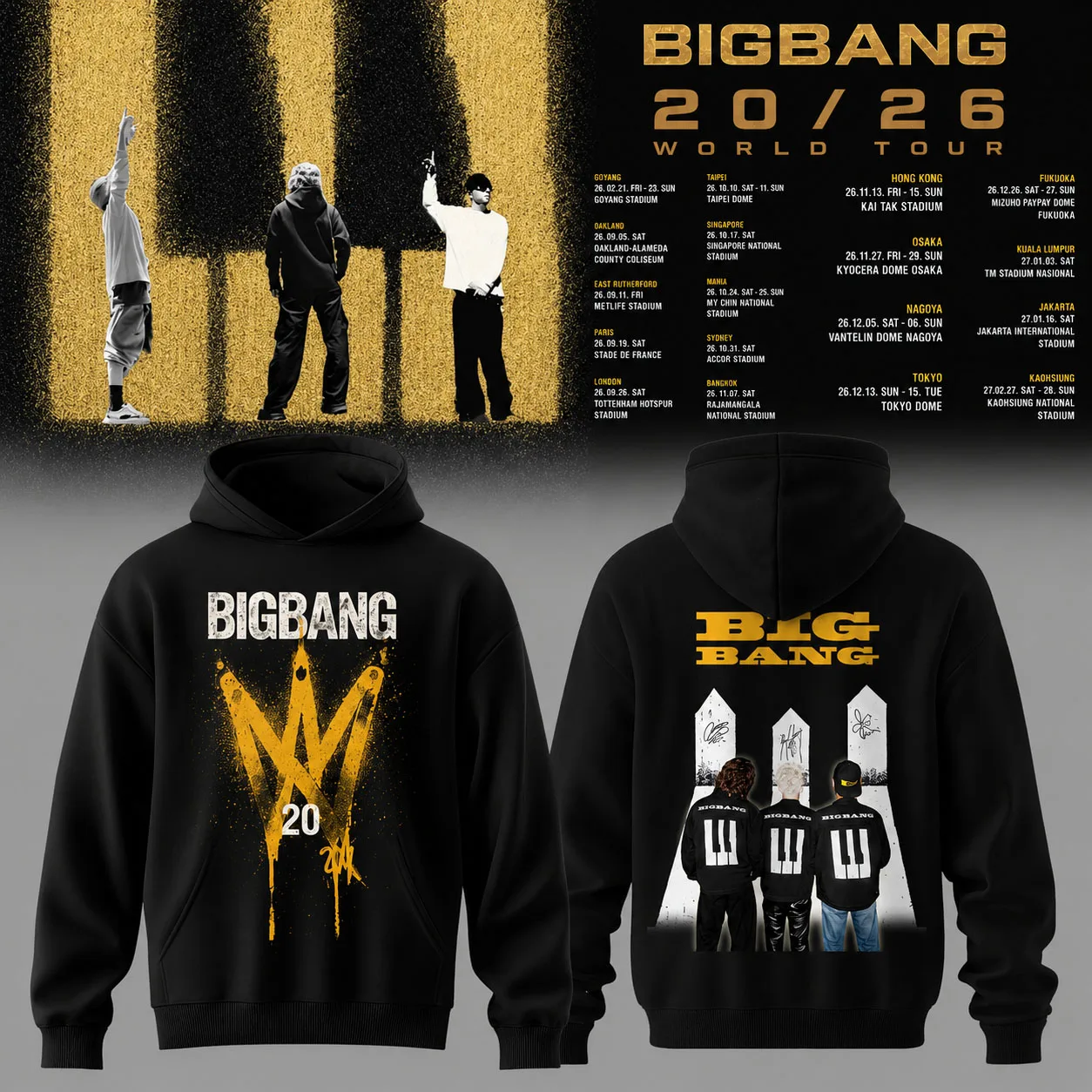 BIGBANG 2026 World Tour Hoodie 20th Anniversary Kpop Concert Merch  Pullover Sweatshirt Fans Cotton Hooded Tops For Kids Adults