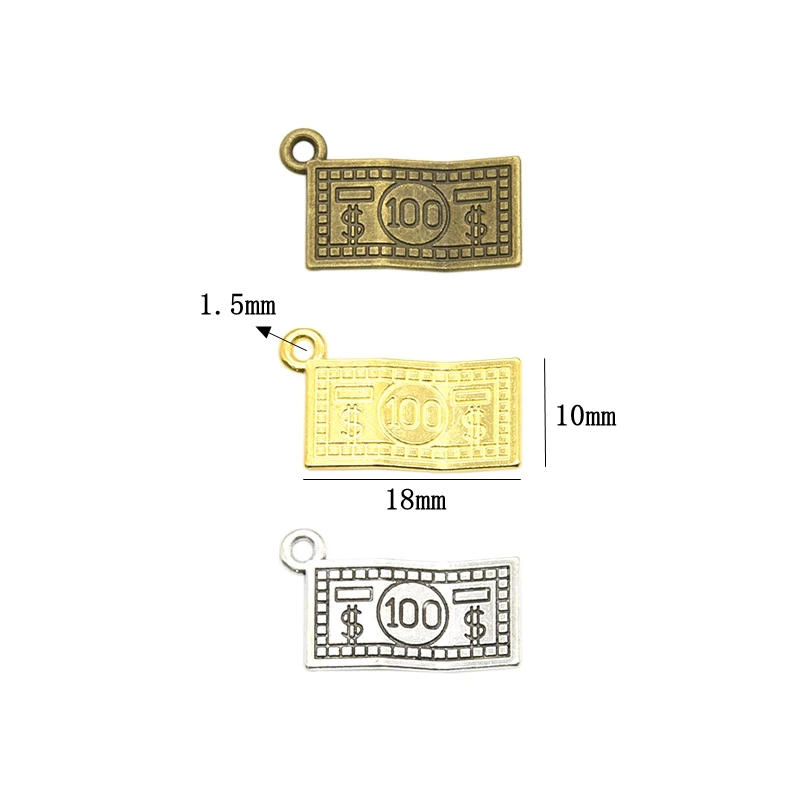 Wholesale 15pcs Three Color Dollar Charms Alloy Metal Money Pendants For DIY Bracelets Necklace Jewelry Making Craft