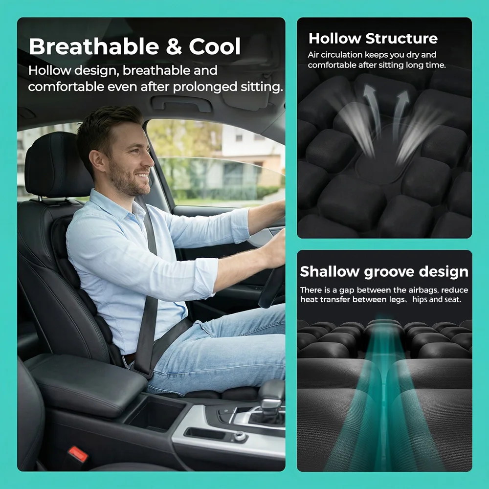 Inflatable Anti-Bedsore Seat Cushion Adjustable Air Pressure Breathable Fabric Wheelchair Office Car Home Use Pressure Relief view 3
