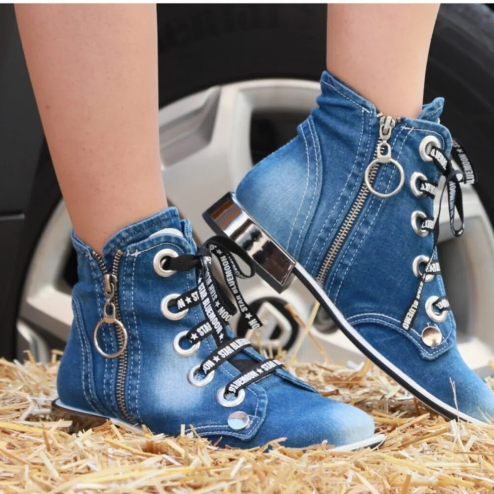 Jeans Boots Shoes / Handmade Women Boots / Women\'s Sneakers Boots, Heeled Sexy Boots, Platform High Boot Shoes / Jeans Shoes/ Bi