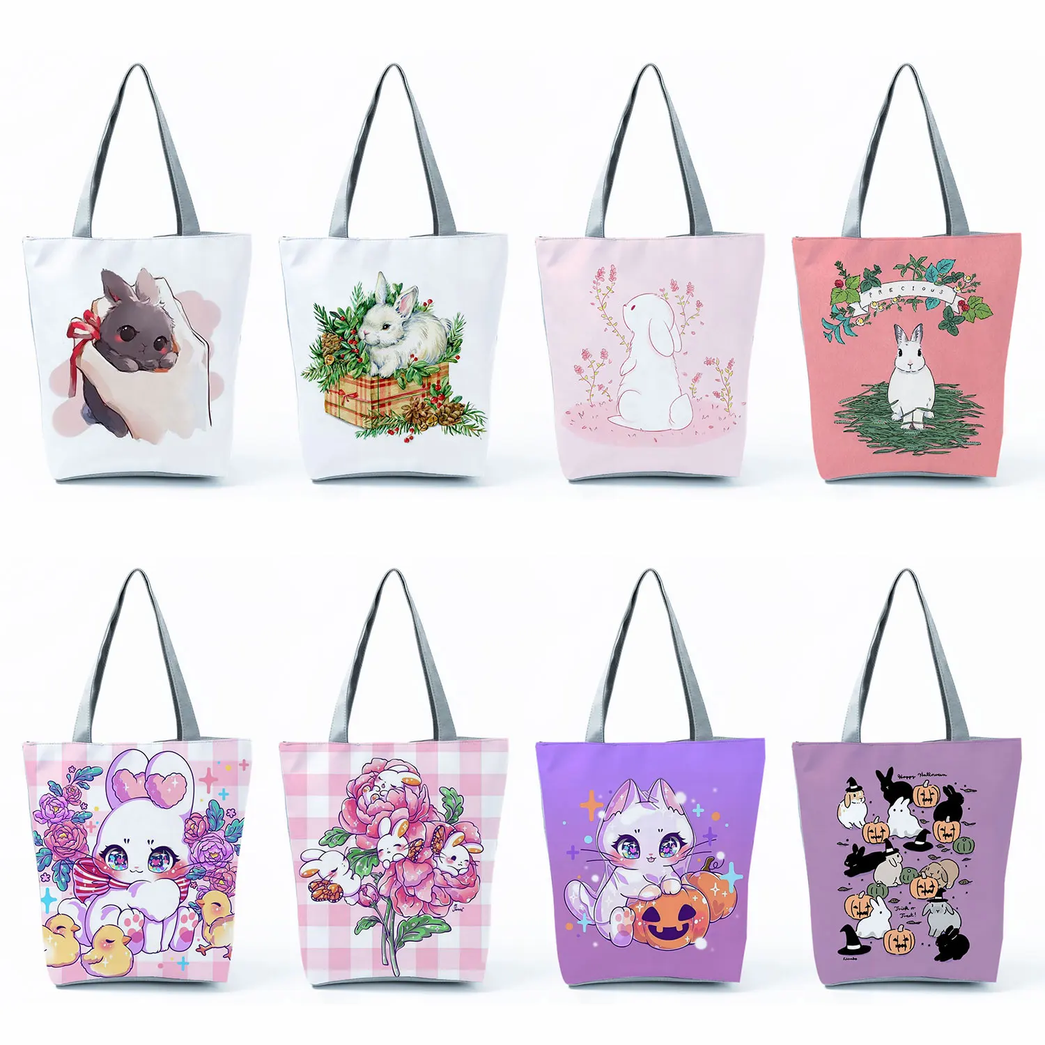 

Customizable Shoulder Bags Portable Cartoon Kawaii Rabbit Print Harajuku Casual Tote High Capacity Women's Handbags Shopping Bag