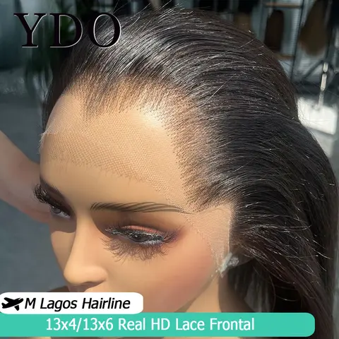 Lagos Hairline Straight 24" 13x6 HD Lace Frontal Closure Human Hair Tiny Knots Invisible M-Shape Natural Hairline Ear to Ear