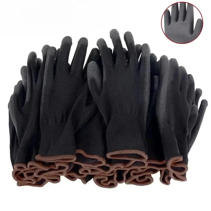 20 Stück schwarze PU-beschichtete Handschuhe, Nylon-Polyurethan-Handschuhe, rutschfest, langlebig, atmungsaktiv, Holzarbeiten, Outdoor-Arbeit, Automobilreparatur