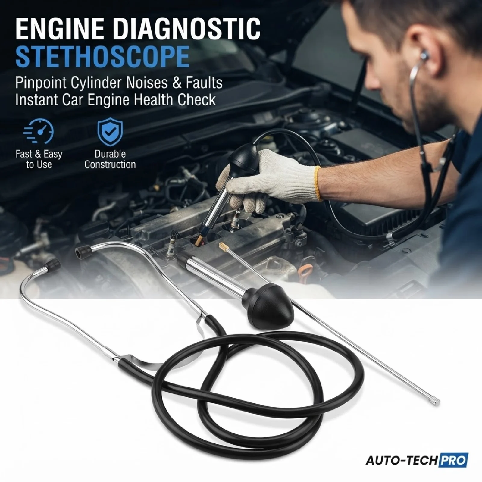 Auto Cylinder Mechanical Ear Flexible Hose Engine Mechanical Ear Metal Ear Tubes Car Noise Troubleshooting Tool for Mechanics