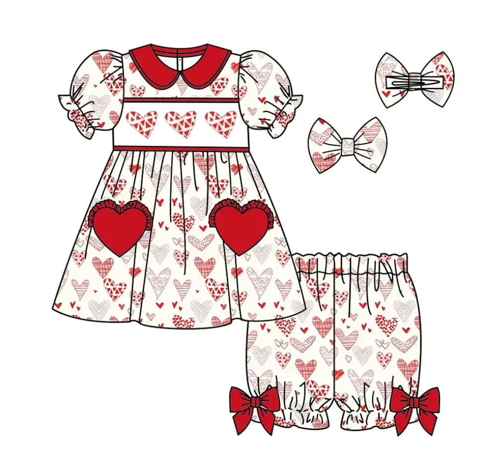 Valentine's Day Children's Pajama Set Love Print Elastic Waist Short-Sleeved Top Long-Sleeved Pants Unisex Baby Clothes