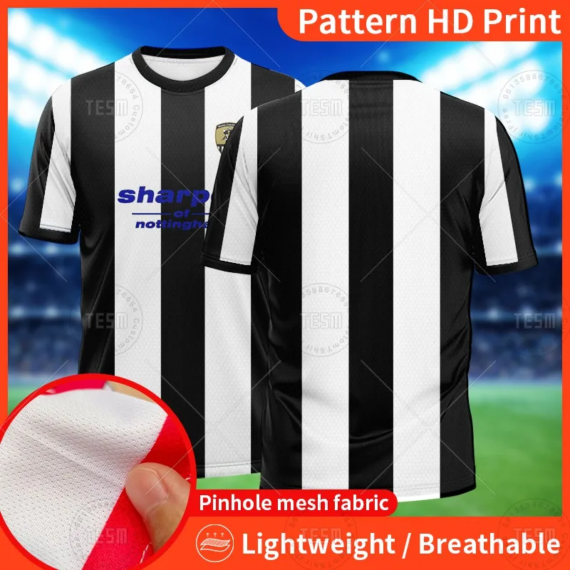 20-21 Notts Black And White Striped T-Shirt For Men 3D Printed Shirt Round Neck Casual Mesh Short Sleeved Shirt