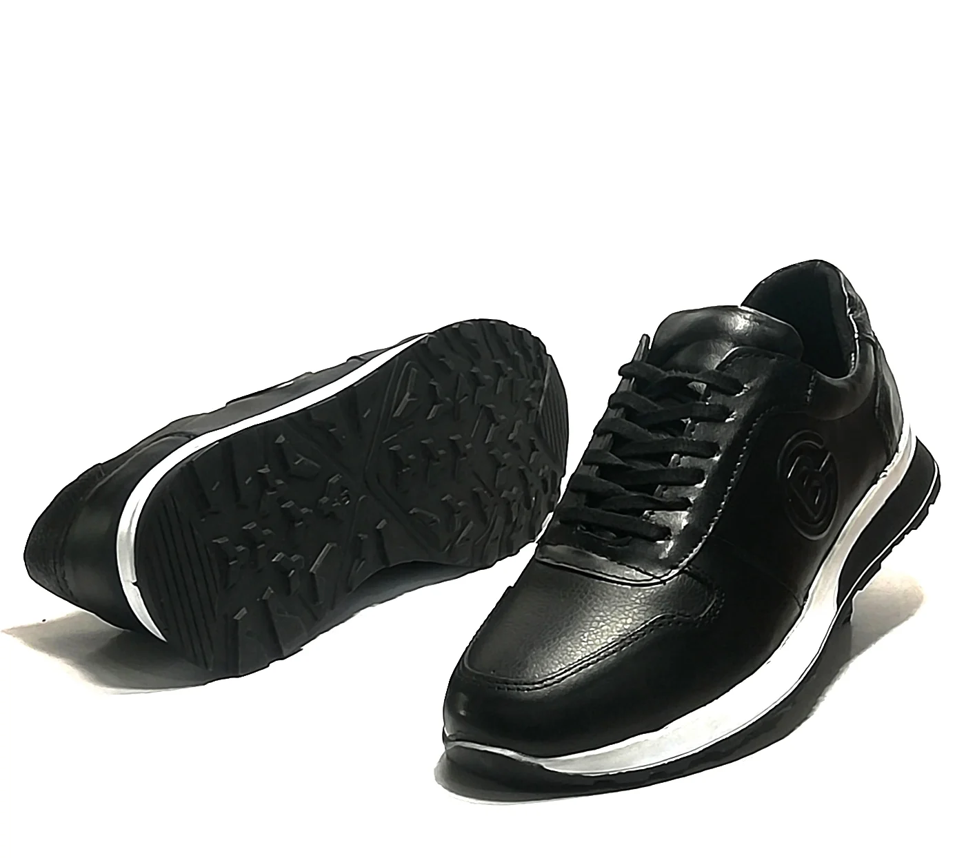 Men's black 100% leather light and comfortable sole modern shoes sports model new season standard fit flashy